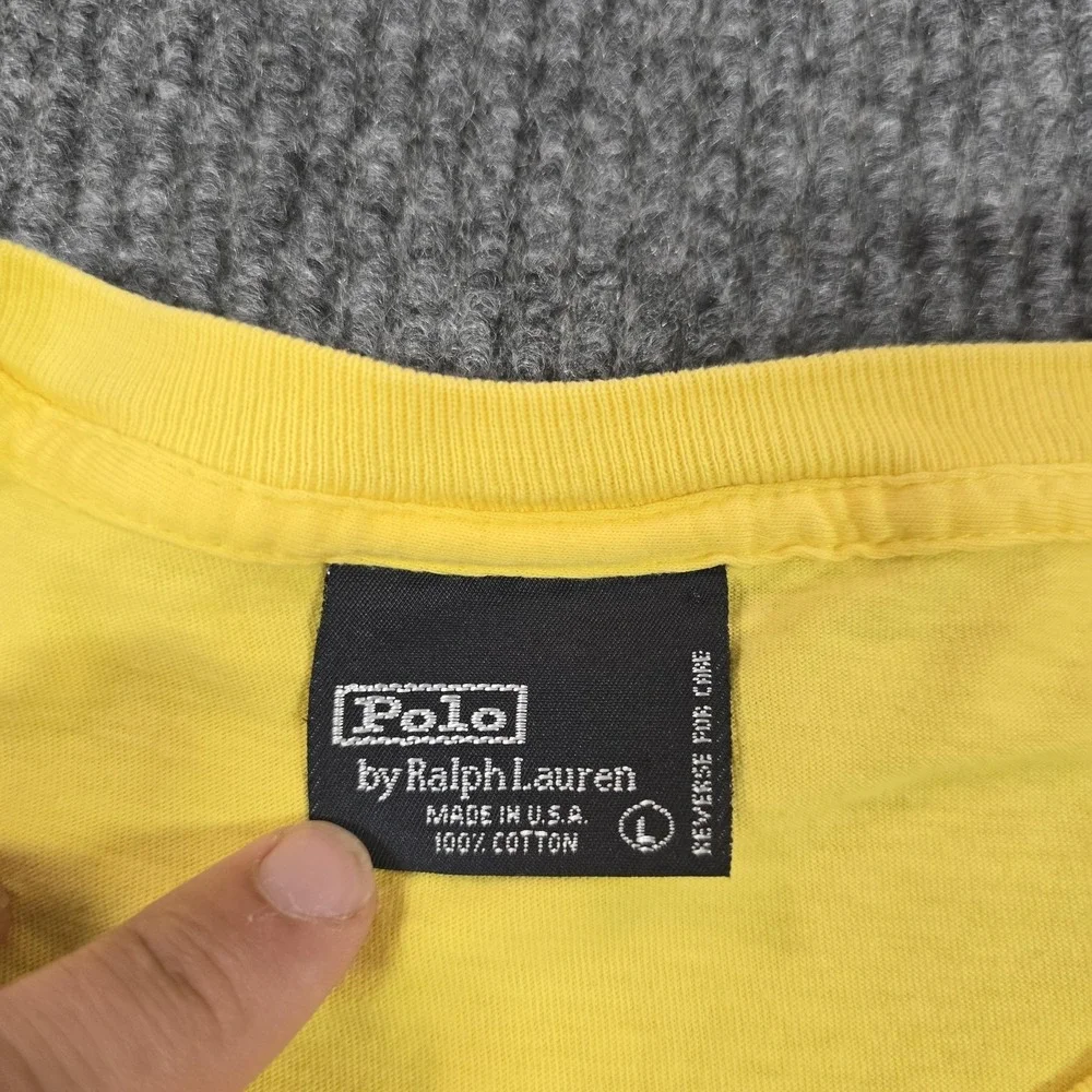 Vintage Polo By Ralph Lauren‎ Shirt Mens Large Yellow Pocket Pony Tee Made USA